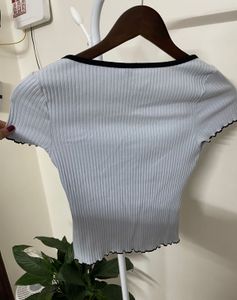 Cute Ribbed Crop Top with Bow Detail