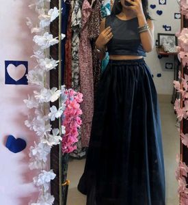 Stylish Navy Blue Crop Top &amp; Skirt Set