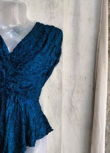 Sparkling Teal Blue Ruched Top