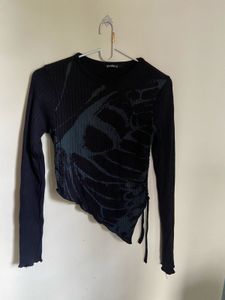 Black Graphic Print Long Sleeve Top