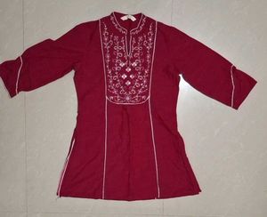 Pink Embroidery Short Kurti | Size S or M