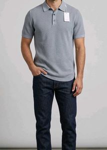 Men's Grey Knitted Polo Shirt