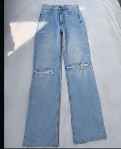 Light Wash Distressed Wide Leg Jeans