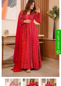 Red Printed Anarkali Kurta with dupatta