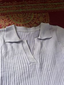 Light Purple Ribbed Collared Top