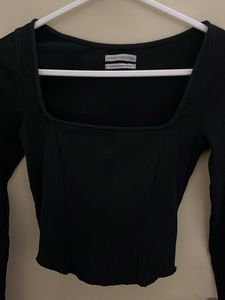 Black Square Neck Long Sleeve Top