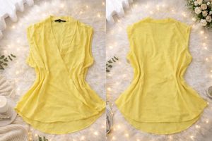 Bright Yellow Sleeveless faux Wrap Top