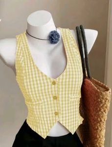 Savana Cute ButterYellow Gingham Vest