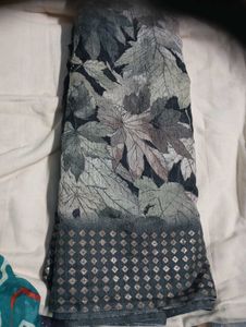 joint used lenin Elegant Leaf Print Saree
