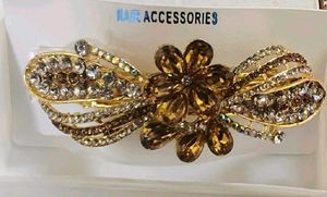 Two Elegant Gold and Silver Crystal Hair Clips