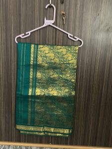 Elegant Green Silk Saree with Gold Border without