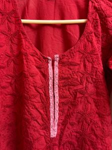 Red Embroidered Kurta