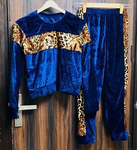 Light Velvet Leopard Trim Tracksuit