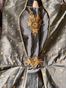 Elegant Grey Embroidered Ethnic Gown