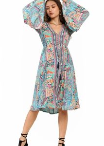 Boho Floral Print Midi Dress