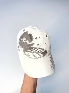 White Baseball Cap with Floral Design