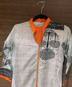 Stylish Printed Orange &amp; Grey Kurta