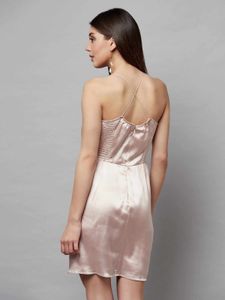 Pretty Satin Nude Halter Neck Mini Dress