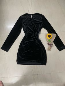 Zara Chic Black Velvet Cut-Out Dress