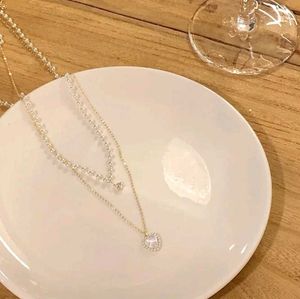 Layered Heart Pearl Necklace