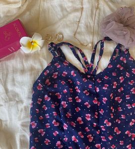 Navy Floral Print Summer Dress
