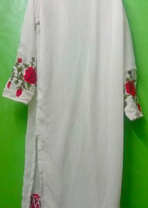 White Embroidered Floral sleeveless gown with shru