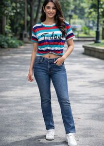 Striped Tie-Front Cropped Tee
