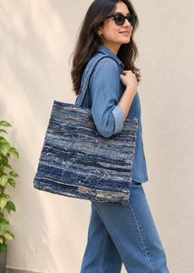 Stylish Denim Patchwork Tote Bag