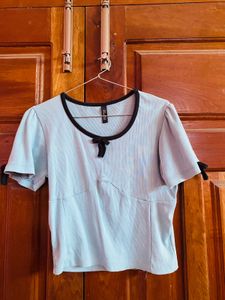 Cute Pastel Blue Ribbed Top