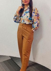 Chic Floral Print Collared Shirt and pant pair