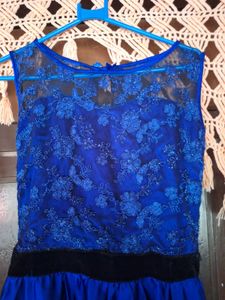 Royal Blue Party Wear Long Gown - Net Embroidered