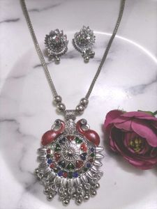 Enamel Jhumka & Necklace