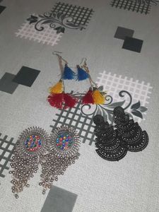Oxidized Jhumka Earrings with Colorful Stones