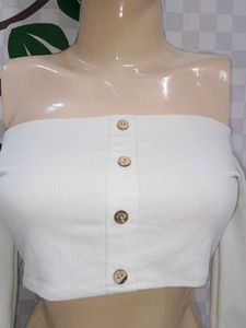 (1200)White Off-Shoulder Crop Top
