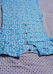 Blue Printed Cotton Kurta Set with Dupatta