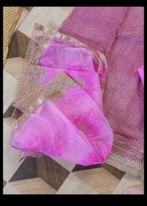 Pink Checkered dress material