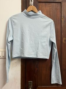 Light Blue Mock Neck Crop Top