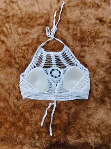 White Crochet Halter Bikini Top