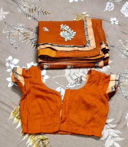 RUST COLOUR EMBROIDERED SAREE