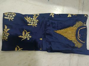 Blue &amp; Gold Embroidered Anarkali Dress