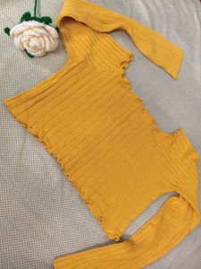 Yellow Ribbed Long Sleeve Top