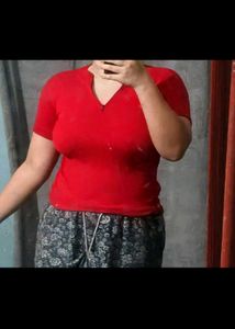 Red Ribbed Top &amp; Camo Print To