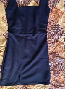 Offshoulder Navy Blue Slit Dress