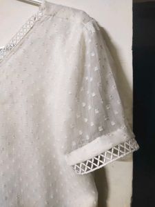 Sheer White Polka Dot V-Neck Top
