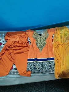 Orange Embroidered Kurta  Salwar Set