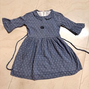 Blue Printed Dress with Bell Sleeves