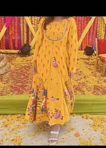 Yellow Floral Print traditional ethnic gown