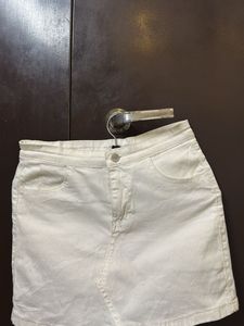 White Denim Mini Skirt