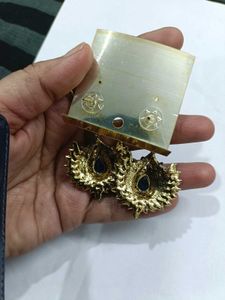 Blue &amp; Gold Statement Earrings