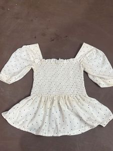 White Polka Dot Smocked Top